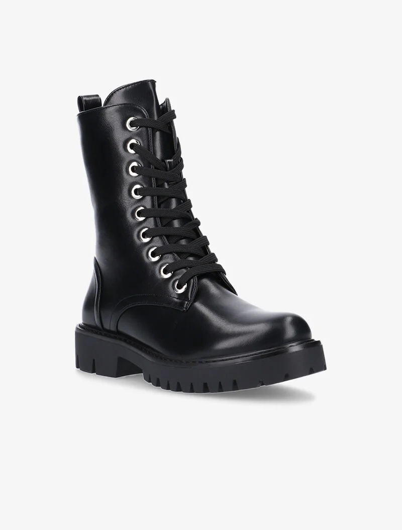Boots lacées en simili - noir