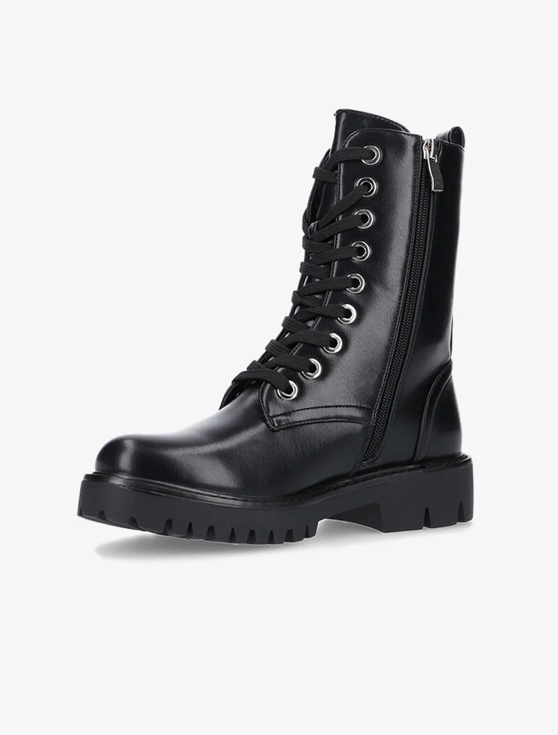 Boots lacées en simili - noir