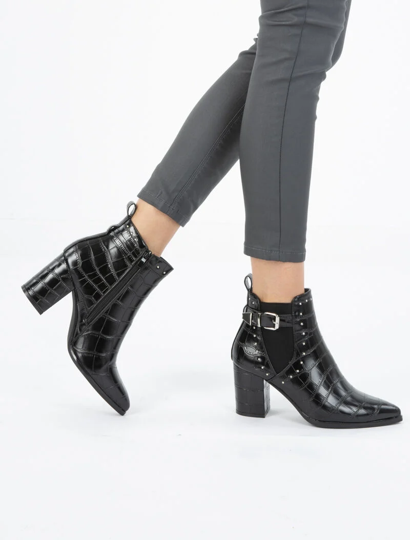 Bottines croco à bouts pointus - noir