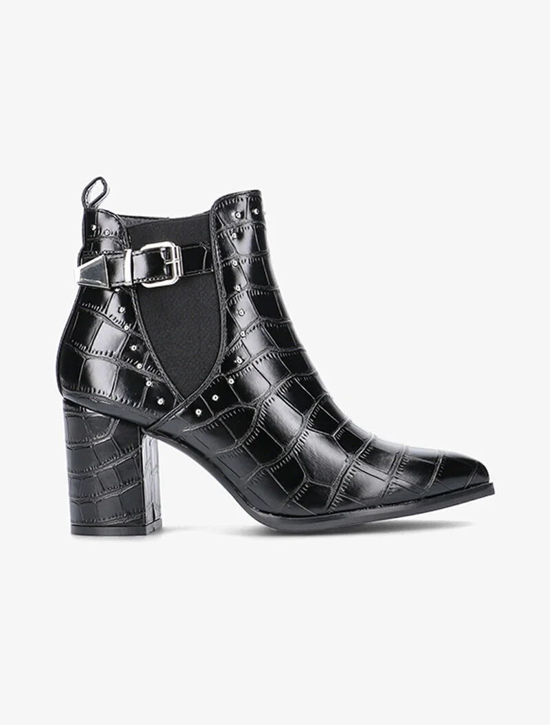 Bottines croco à bouts pointus - noir