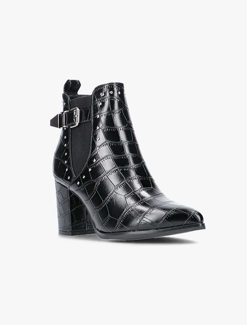 Bottines croco à bouts pointus - noir