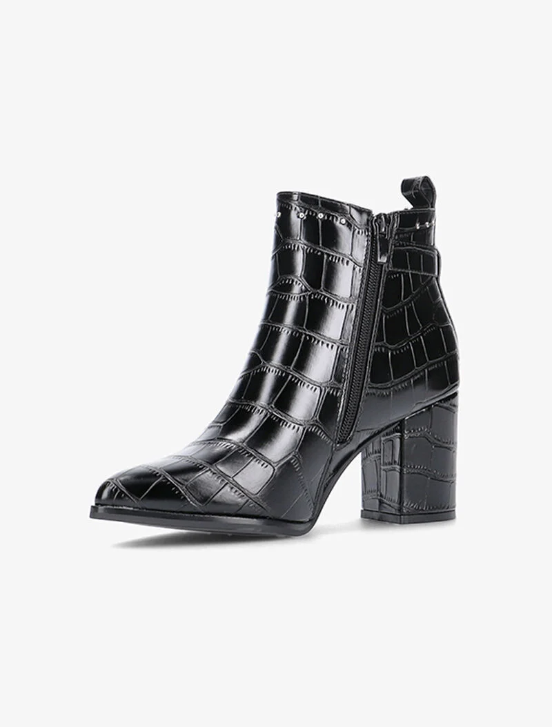 Bottines croco à bouts pointus - noir