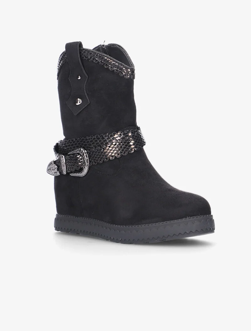 Boots compensées à détails python - noir