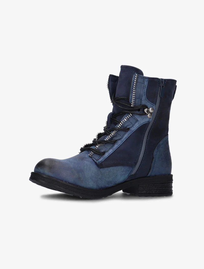 Boots bimatière à lacets - bleu