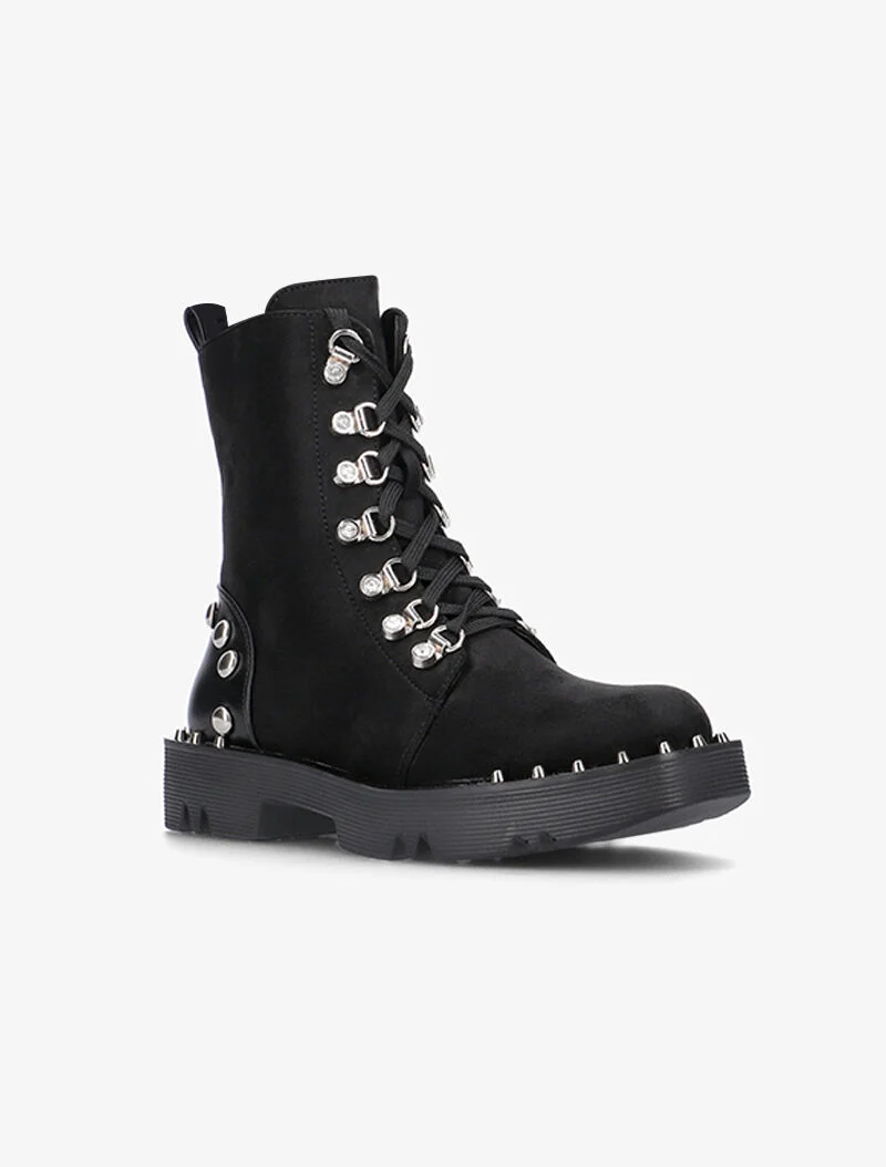 Boots rock bimatière à semelle carrée - noir