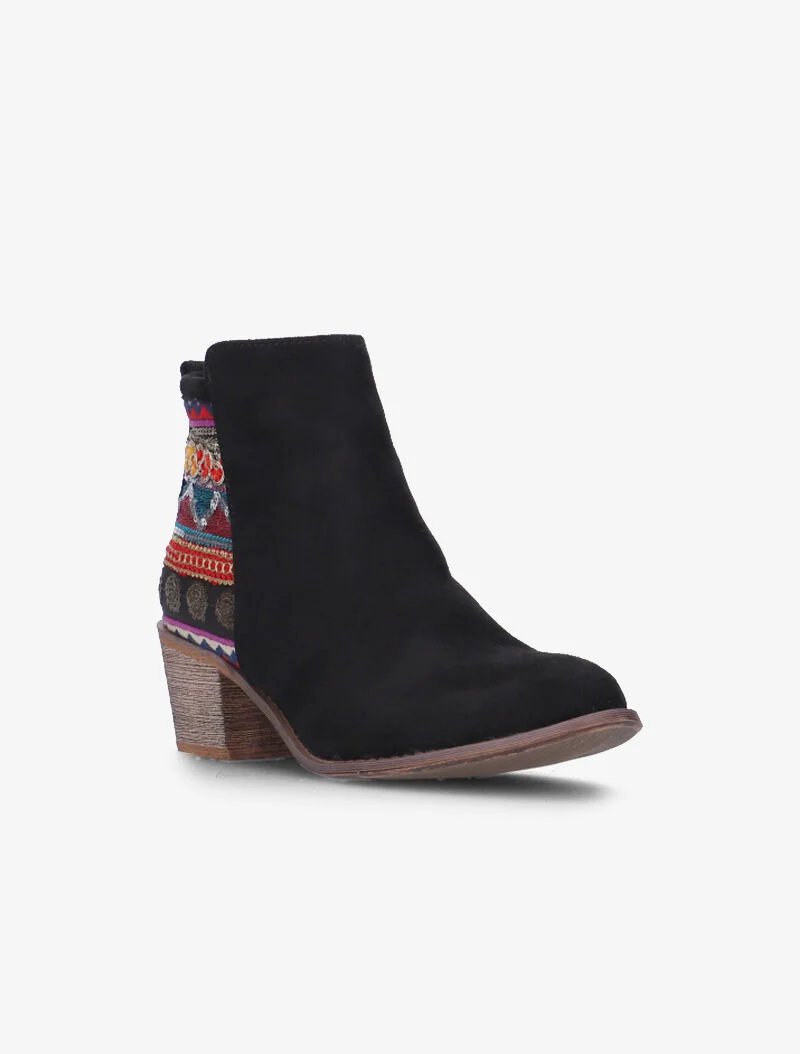 Bottines brodées style bohème - noir
