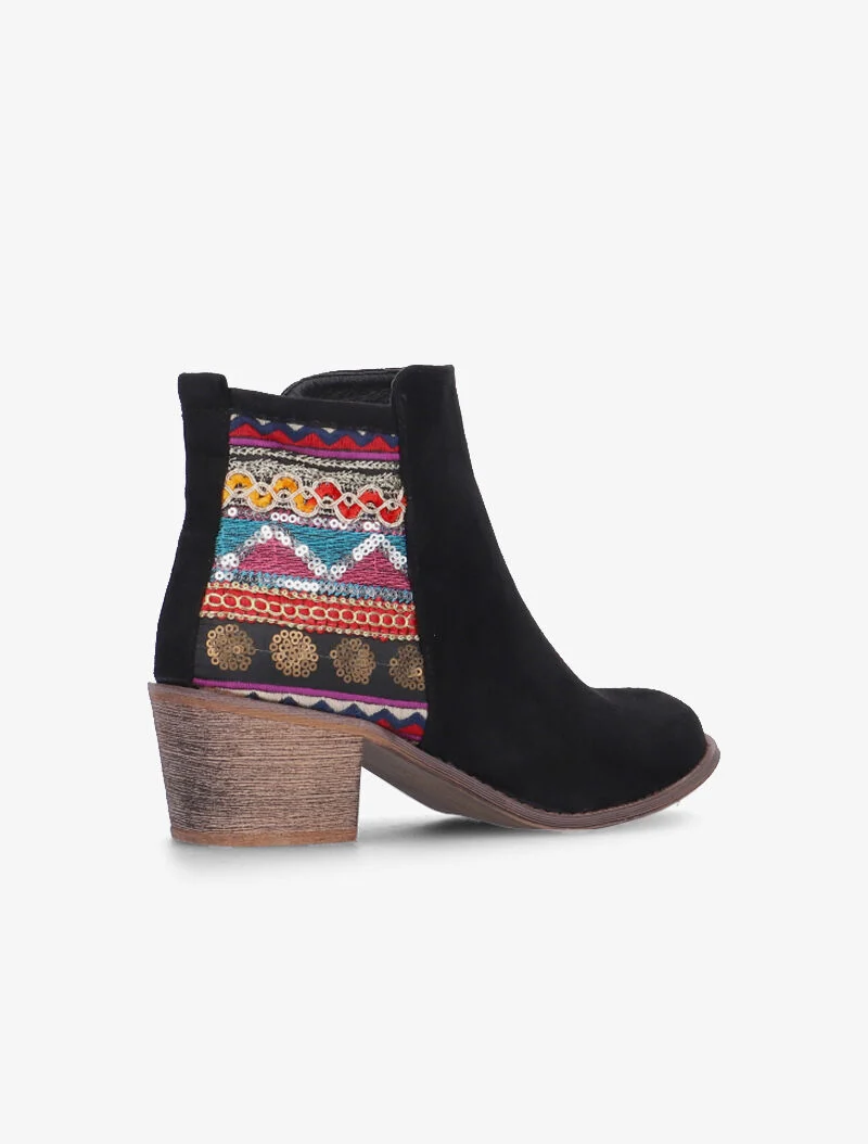 Bottines brodées style bohème - noir