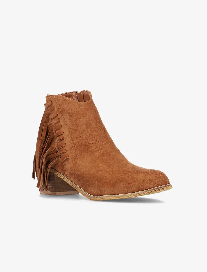 Bottines en suédine à côté frangé - camel