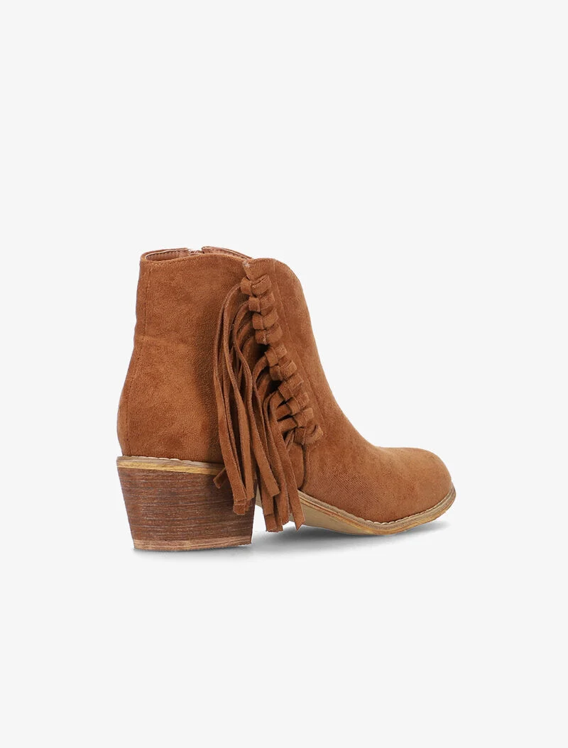 Bottines en suédine à côté frangé - camel