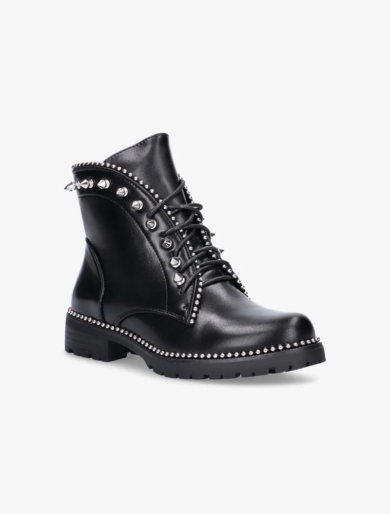 Boots arrondies à picots et billes - noir