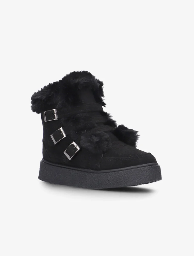 Boots à fourrure synthétique et sanglées - noir