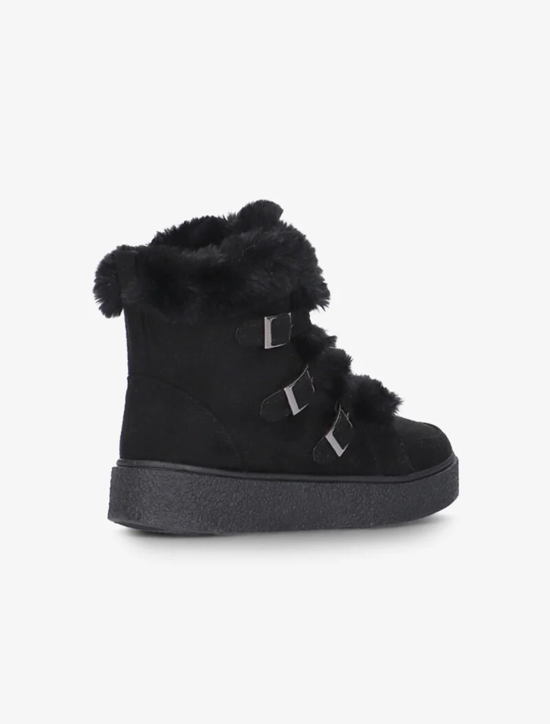 Boots à fourrure synthétique et sanglées - noir