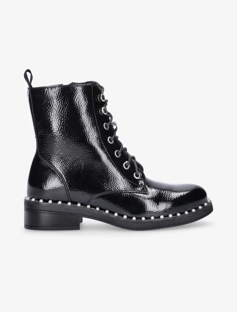 Boots vernies à tour de semelle perlé - noir