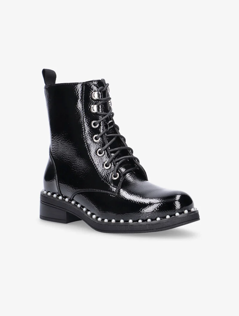 Boots vernies à tour de semelle perlé - noir