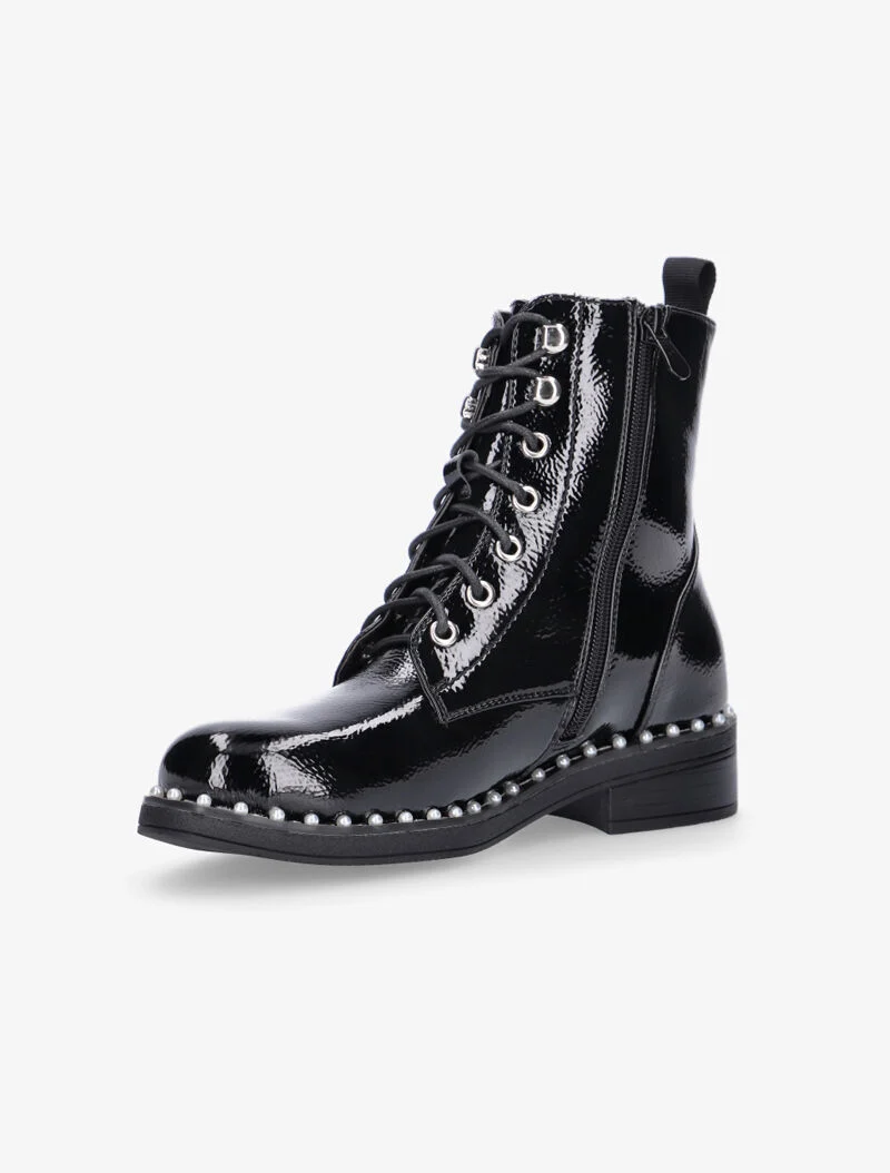 Boots vernies à tour de semelle perlé - noir
