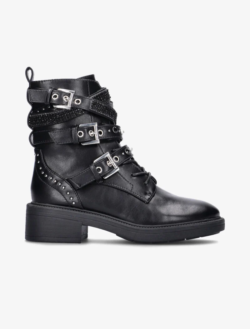 Boots à multi-sangles perlées et strass - noir