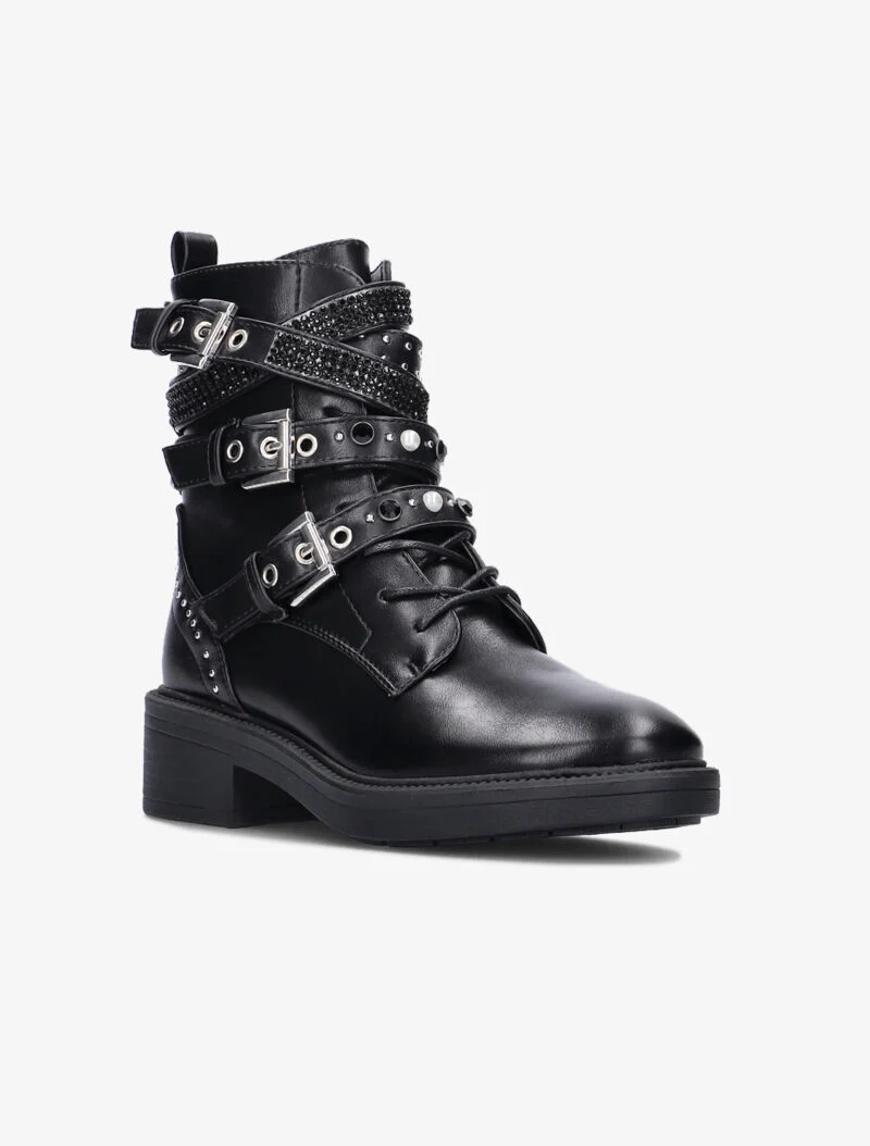 Boots à multi-sangles perlées et strass - noir