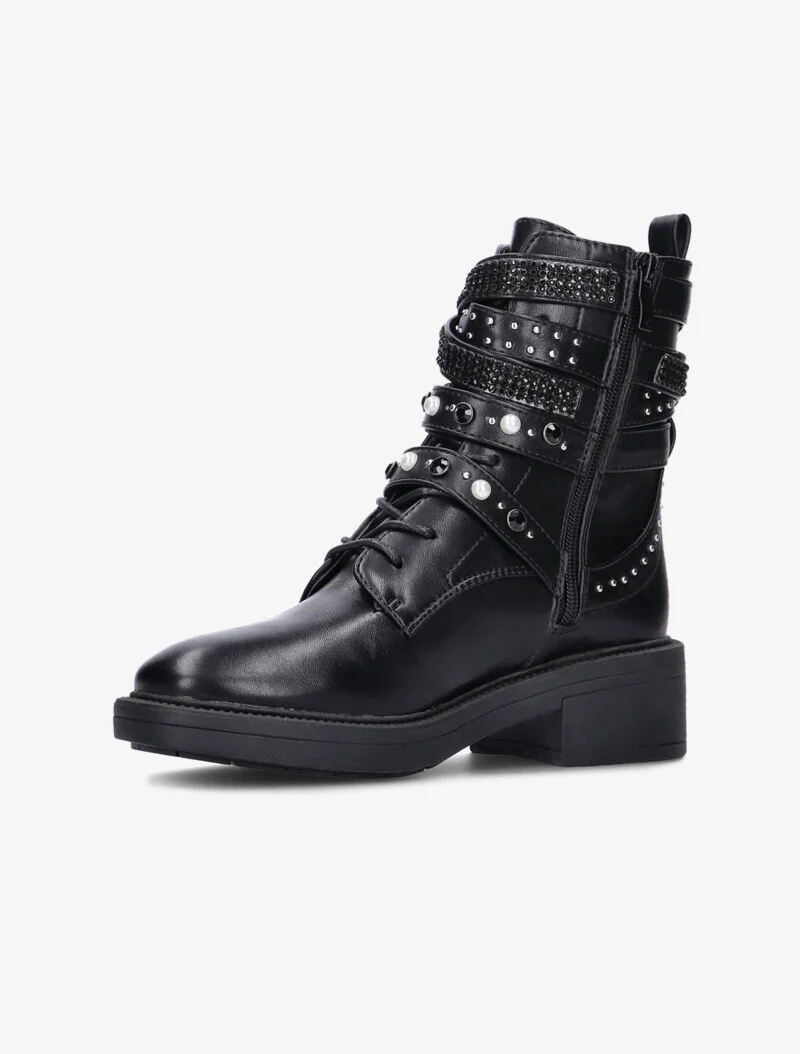 Boots à multi-sangles perlées et strass - noir