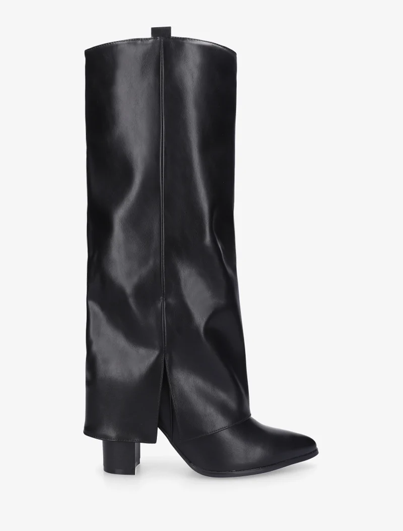 Bottes à revers à talon haut - Noir