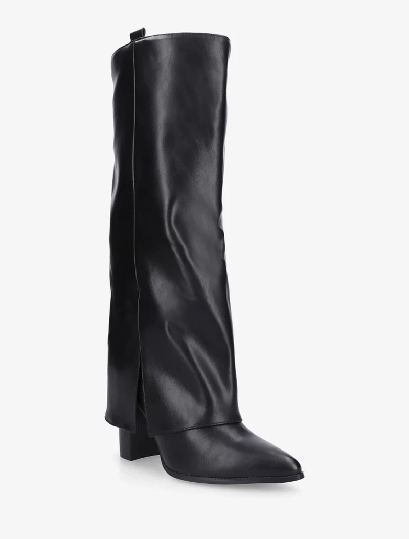 Bottes à revers à talon haut - Noir