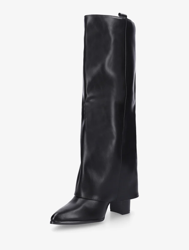 Bottes à revers à talon haut - Noir