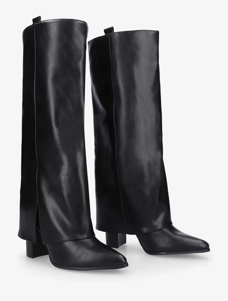 Bottes à revers à talon haut - Noir