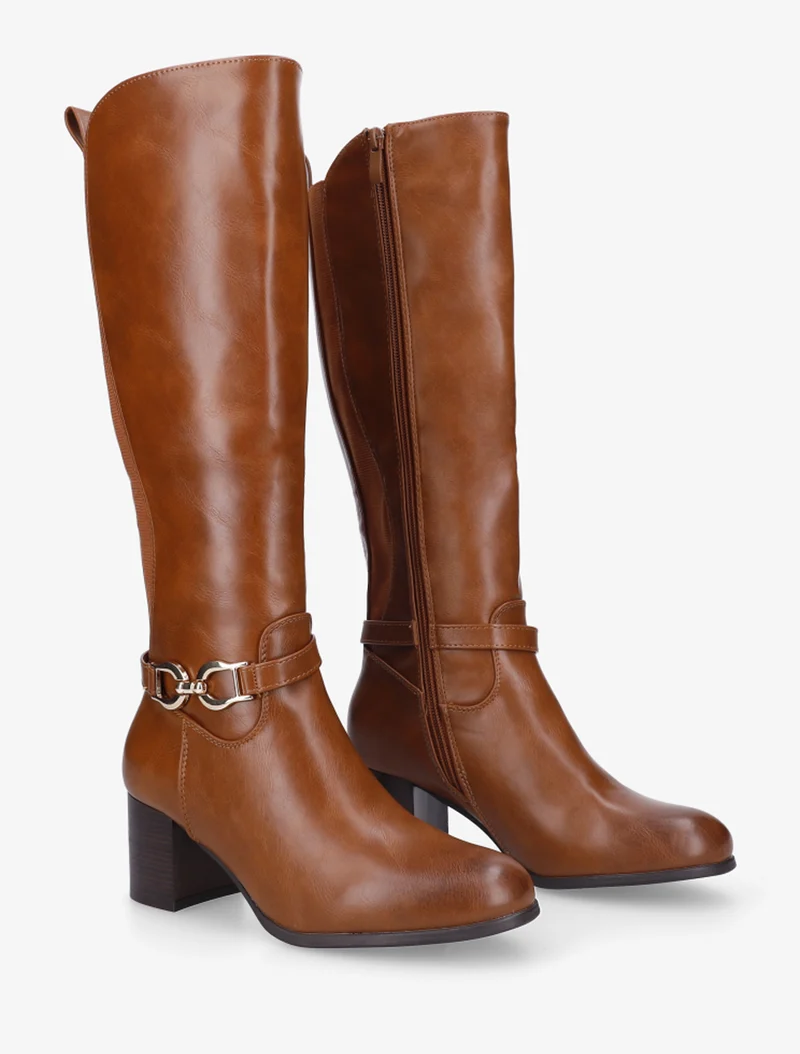Bottes en simili à boucle décorative - Camel