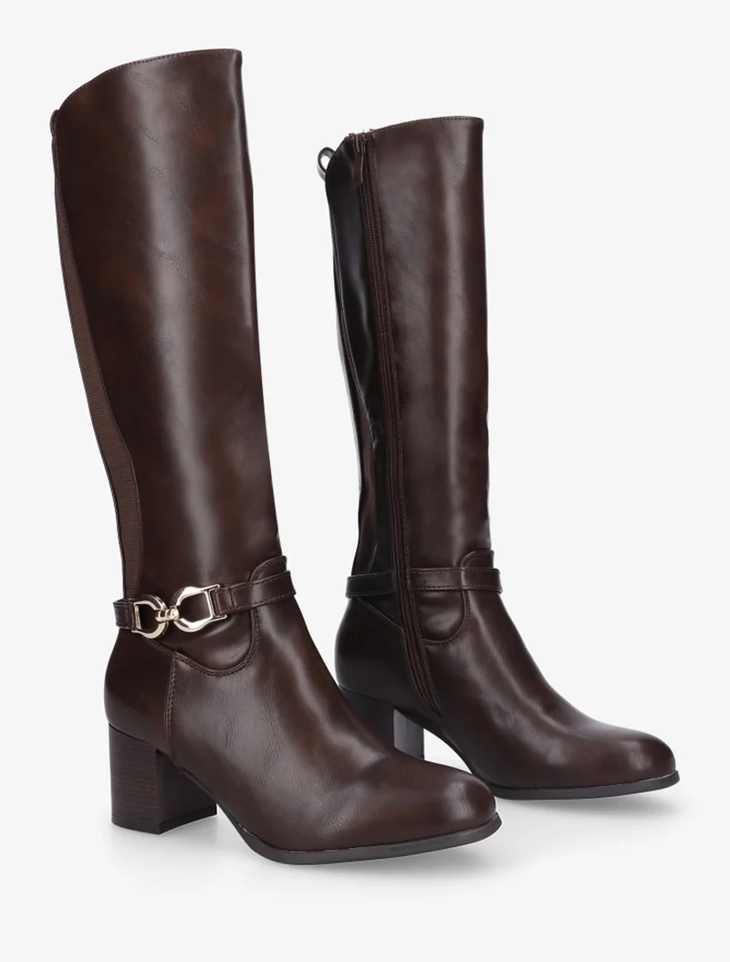 Bottes en simili à boucle décorative - Marron