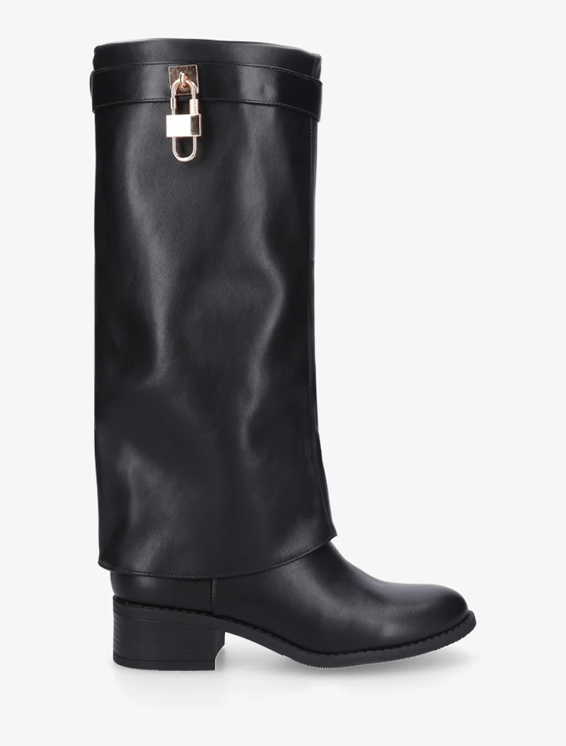 Bottes à revers et empiècement cadenas - Noir