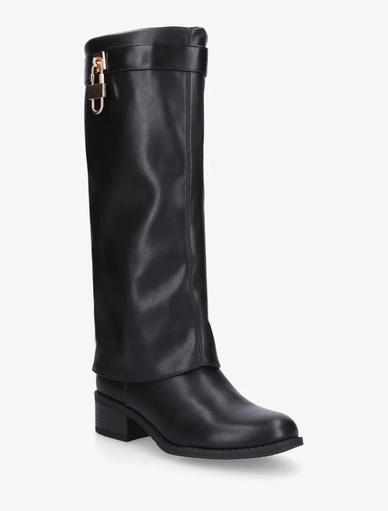 Bottes à revers et empiècement cadenas - Noir