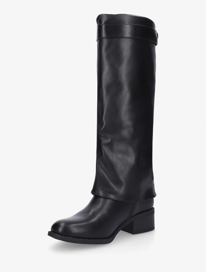Bottes à revers et empiècement cadenas - Noir