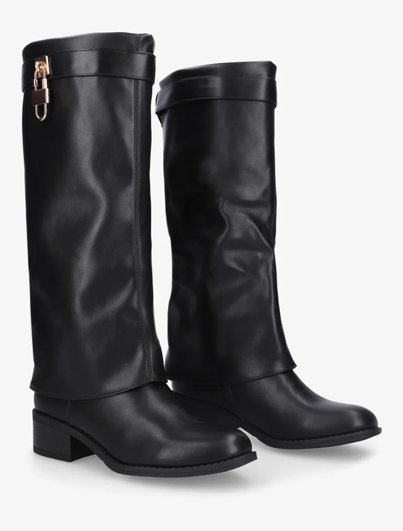Bottes à revers et empiècement cadenas - Noir