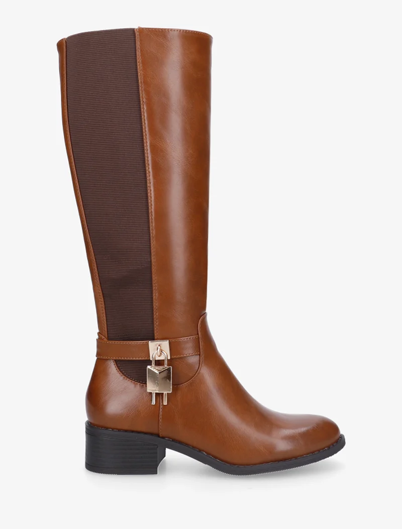 Bottes en simili à empiècement métallique - Camel