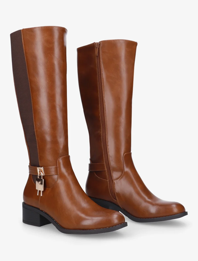 Bottes en simili à empiècement métallique - Camel