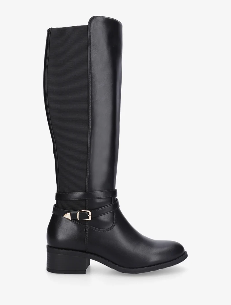 Bottes cavalière en simili à sangle - Noir