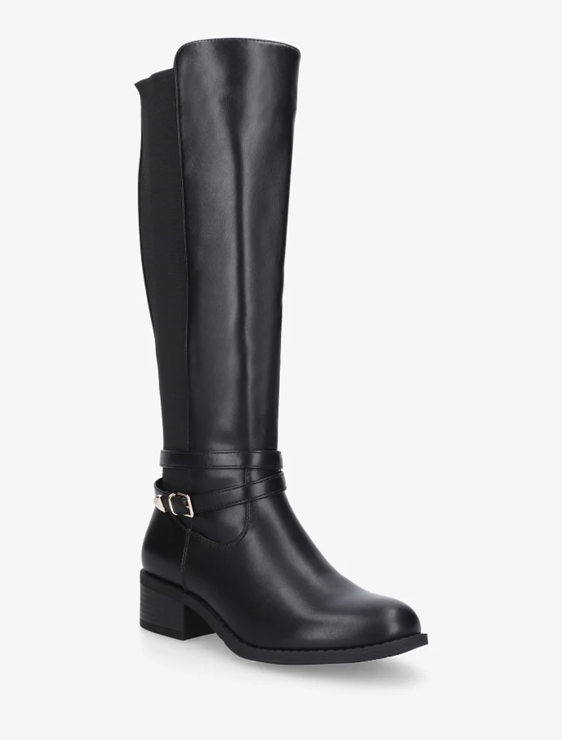 Bottes cavalière en simili à sangle - Noir
