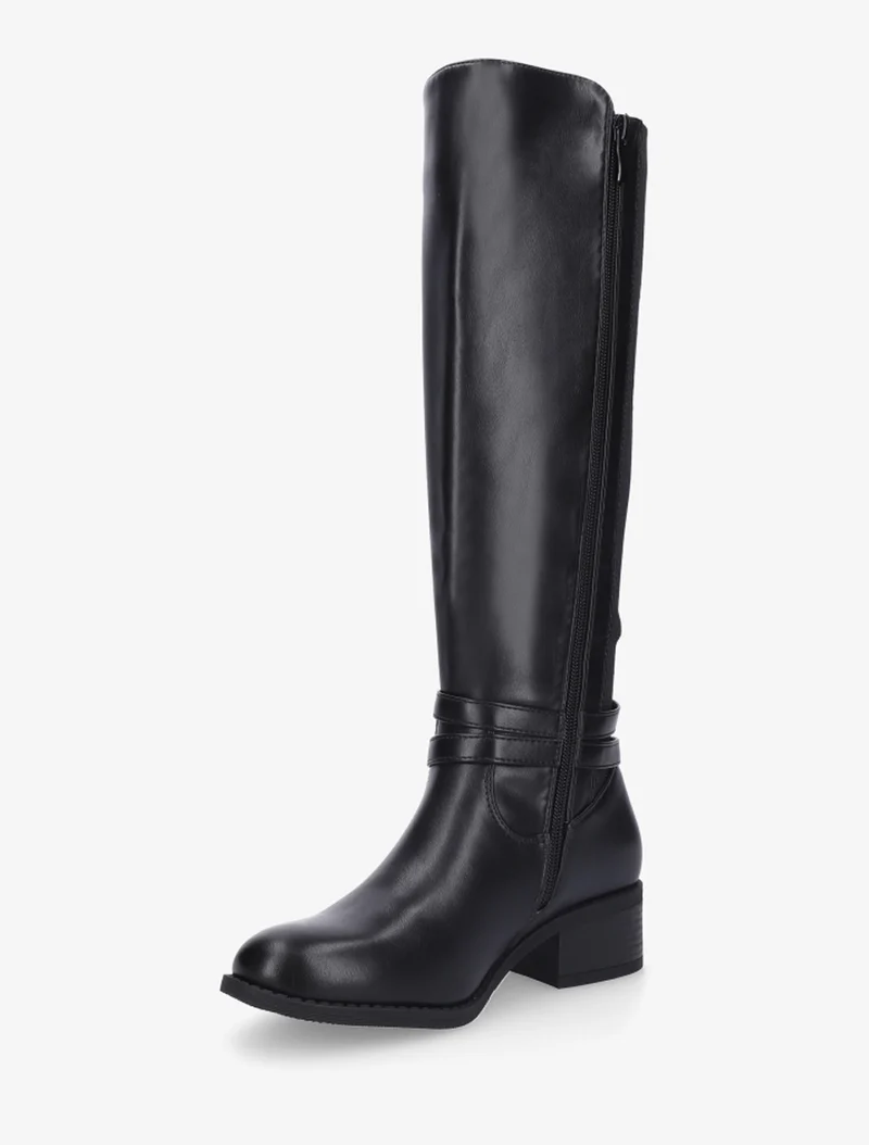 Bottes cavalière en simili à sangle - Noir