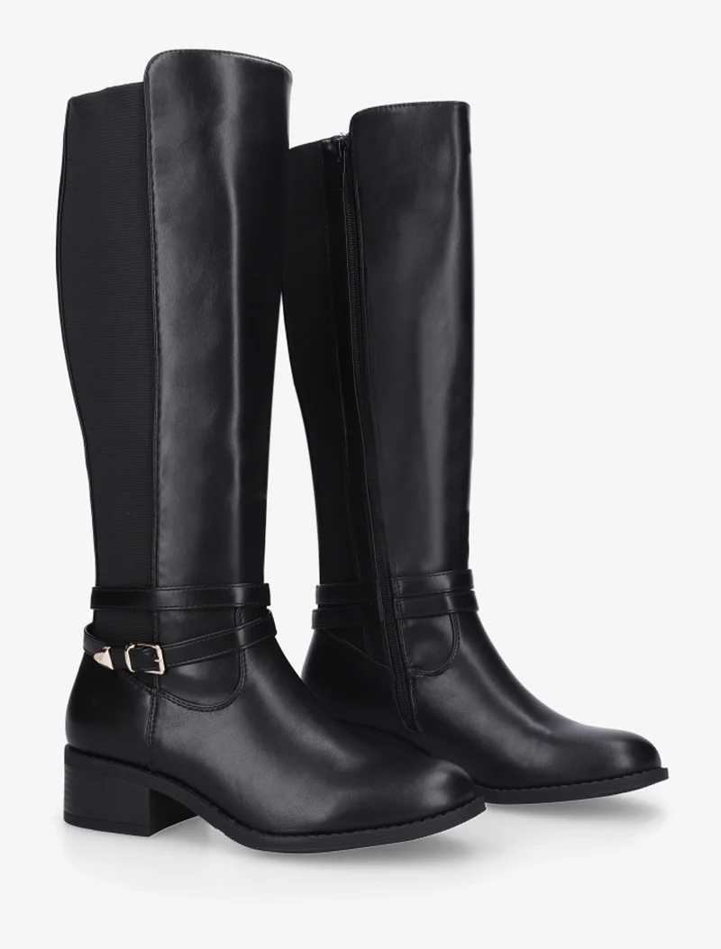 Bottes cavalière en simili à sangle - Noir
