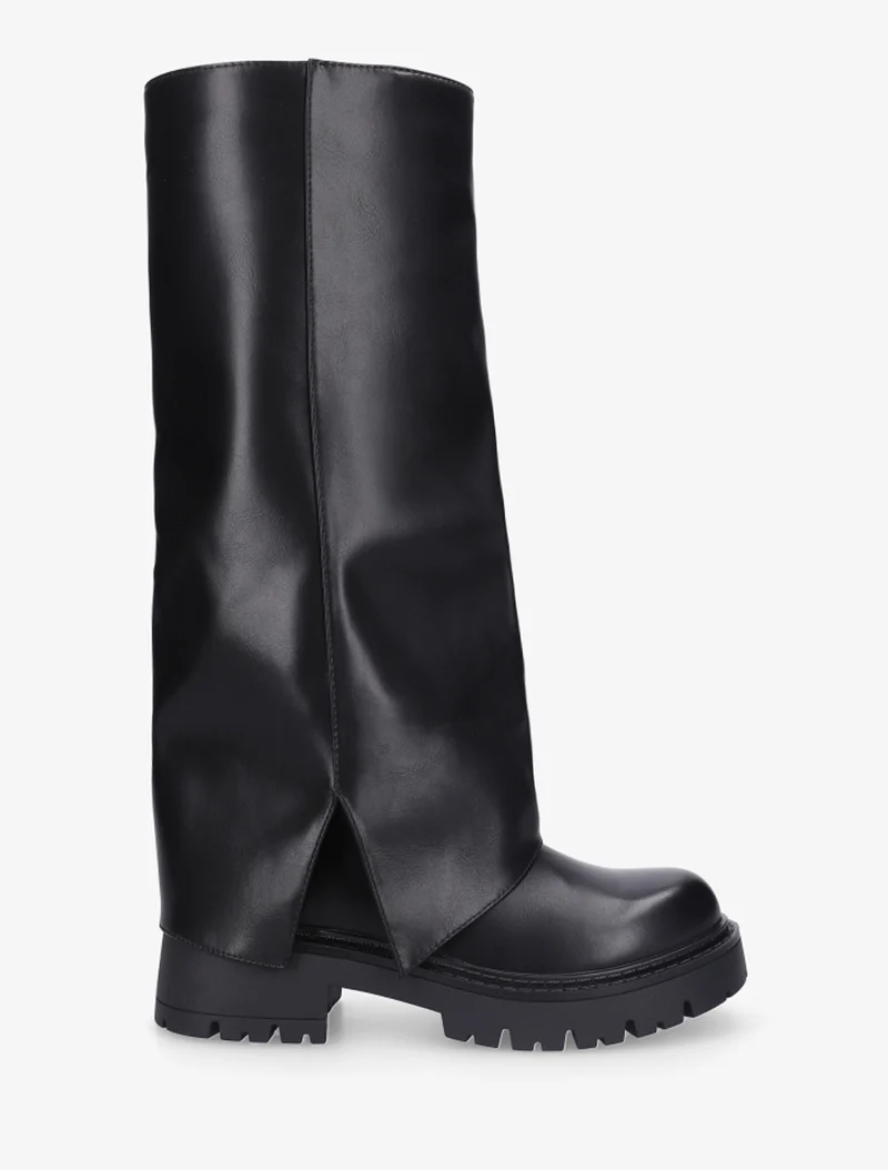 Bottes à revers et bout rond en simili - Noir