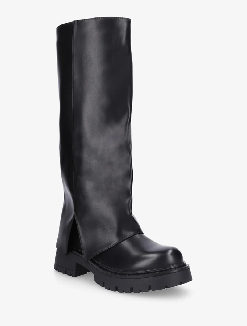 Bottes à revers et bout rond en simili - Noir