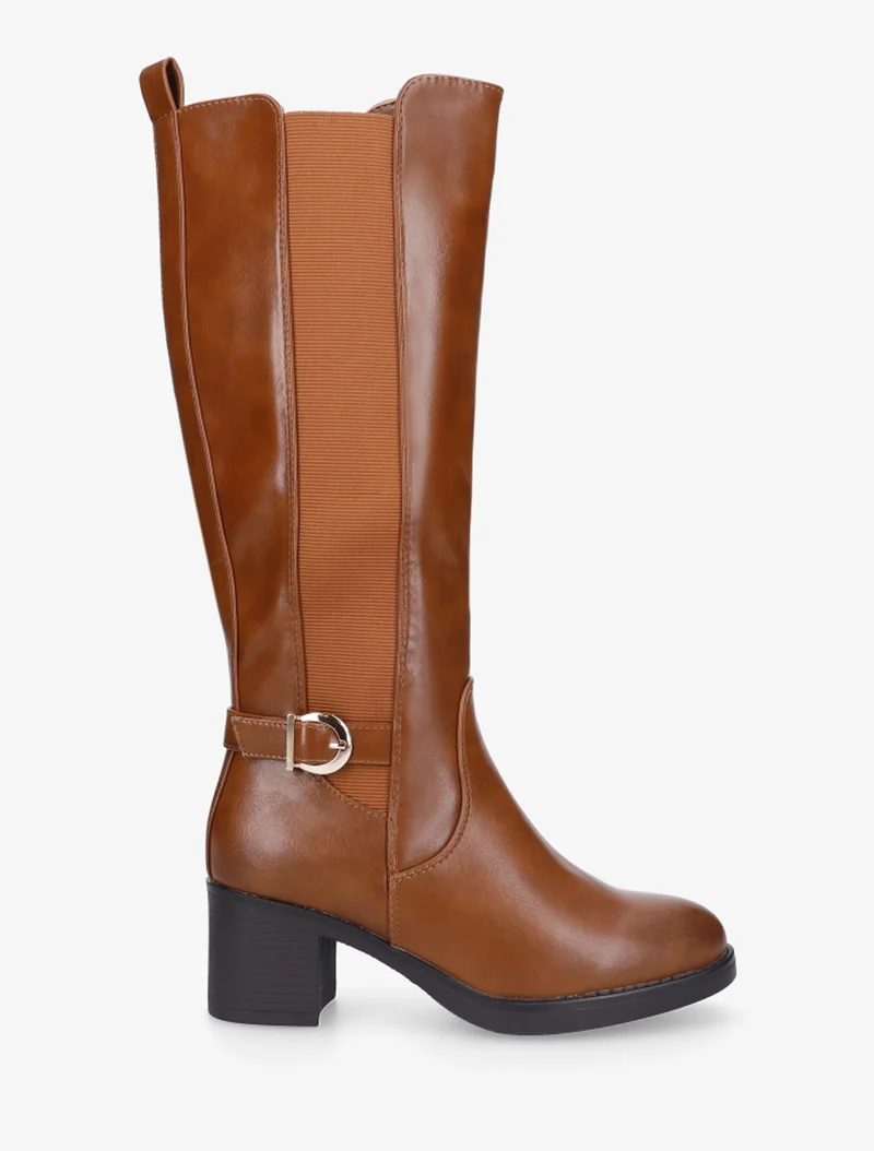 Bottes élastiquées à sangle en simili - Camel