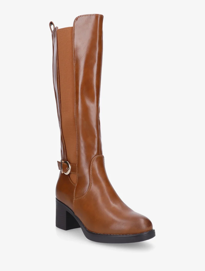 Bottes élastiquées à sangle en simili - Camel