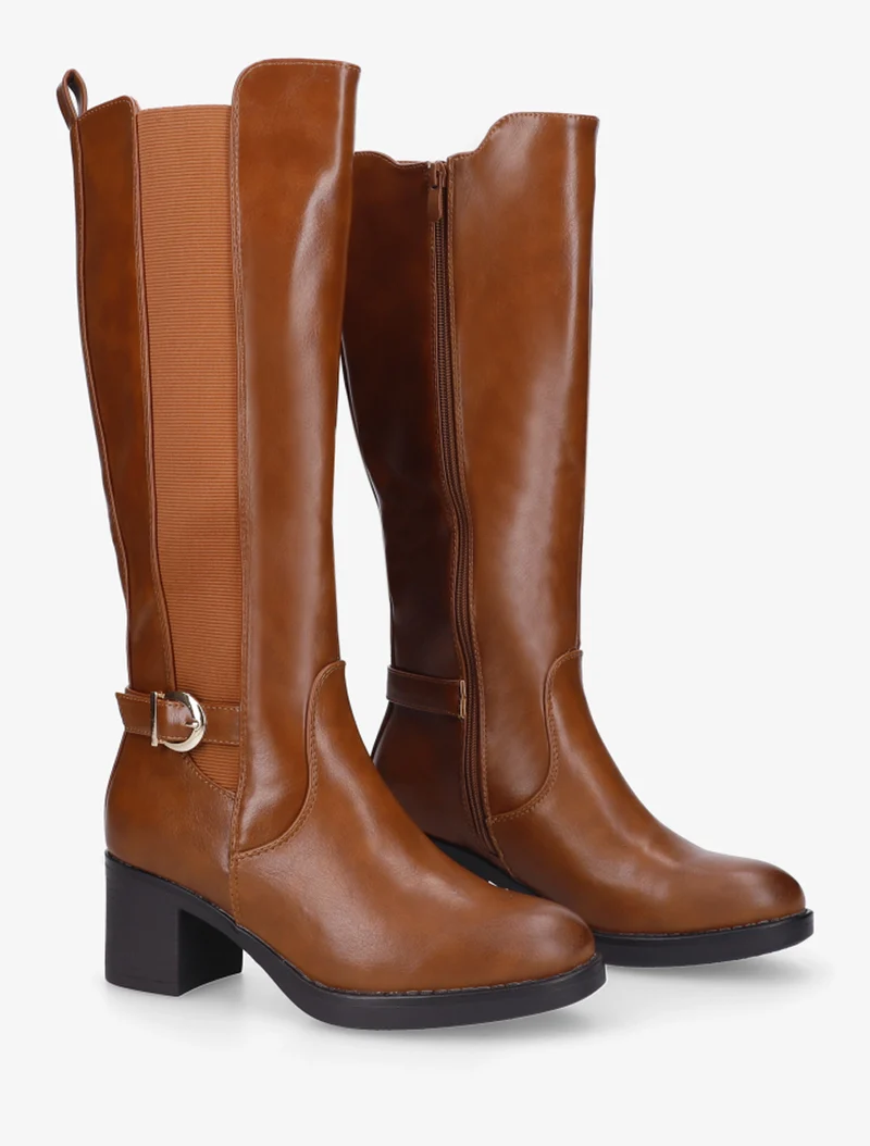 Bottes élastiquées à sangle en simili - Camel