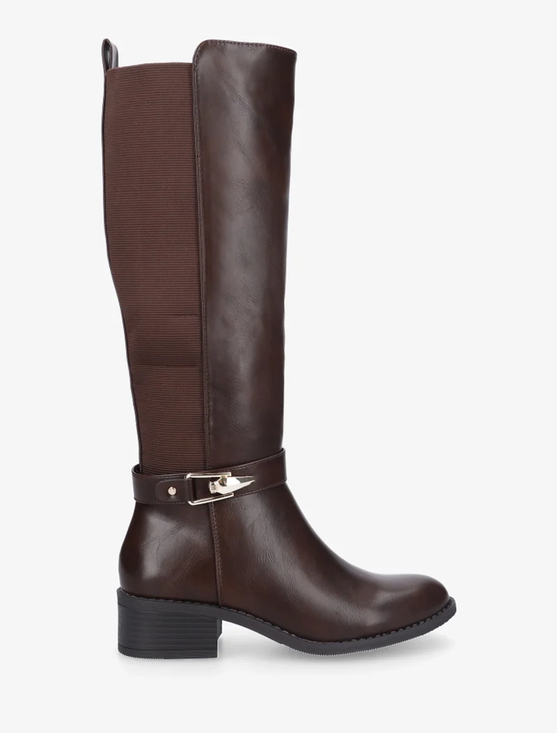 Bottes élastiquées à empiècement métallique - Marron