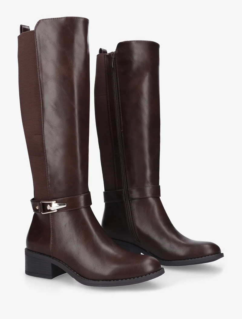 Bottes élastiquées à empiècement métallique - Marron