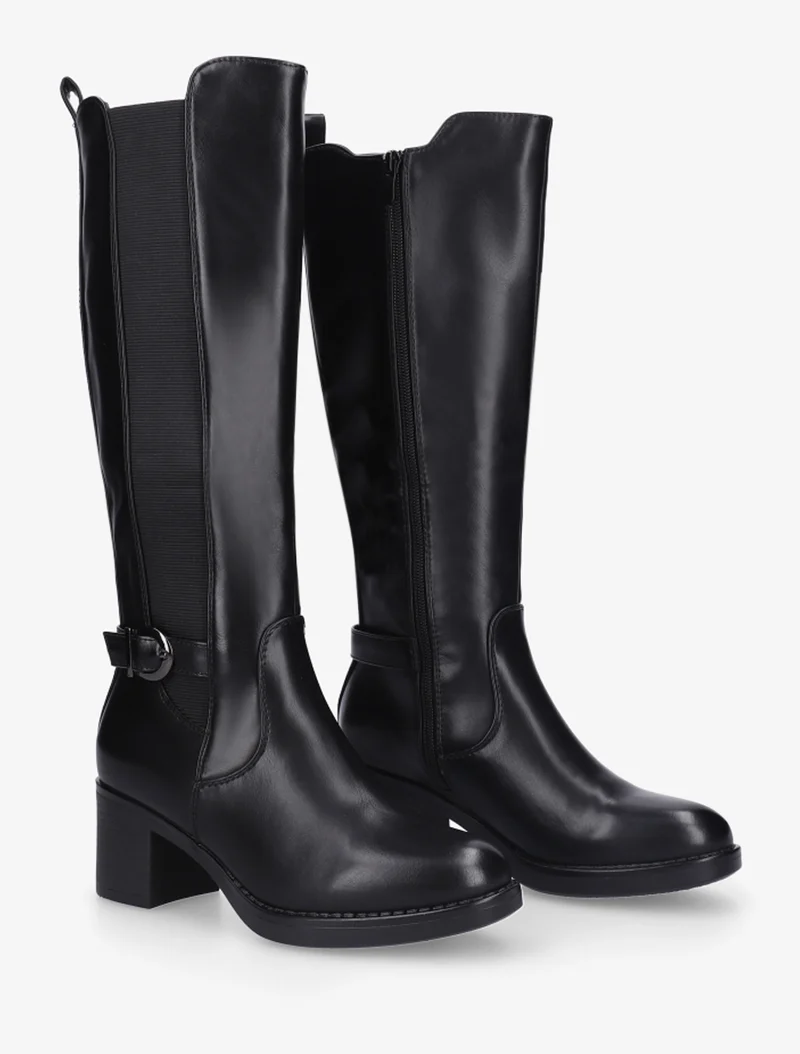 Bottes élastiquées à sangle en simili - Noir