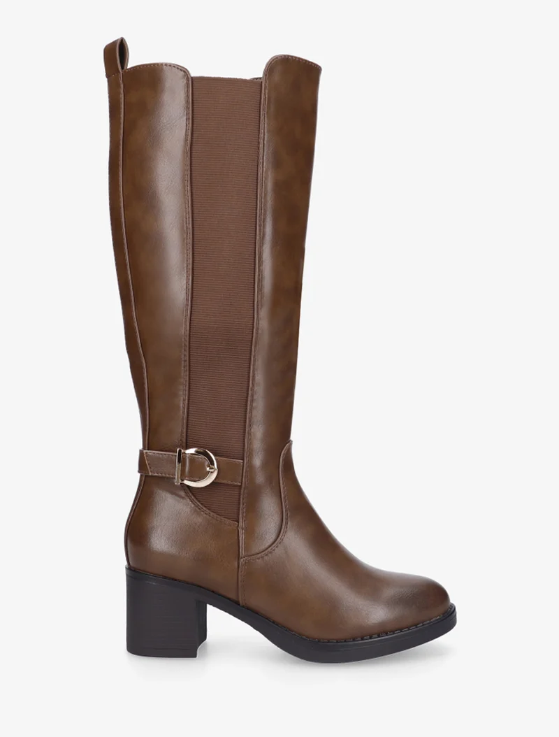 Bottes élastiquées à sangle en simili - Marron