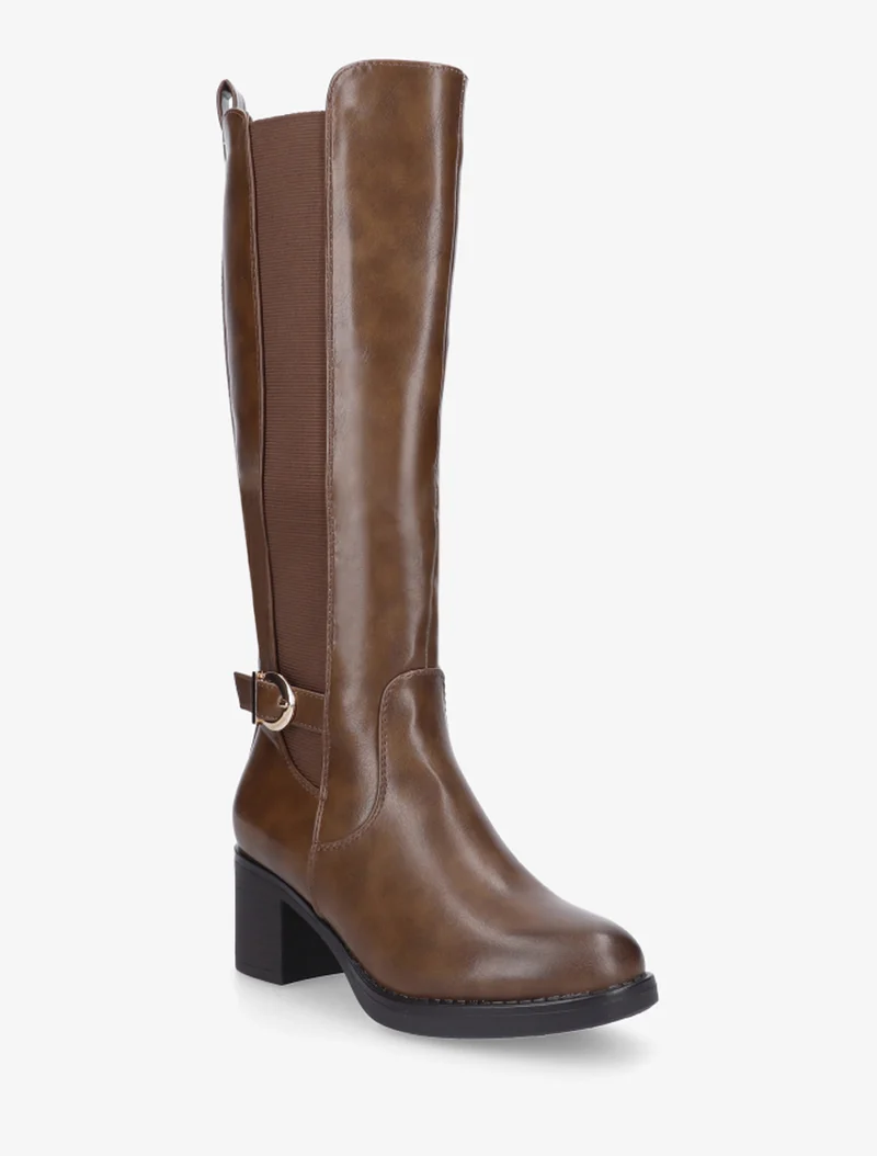 Bottes élastiquées à sangle en simili - Marron
