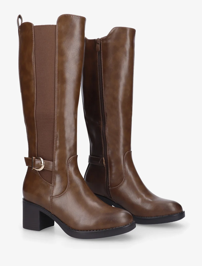 Bottes élastiquées à sangle en simili - Marron