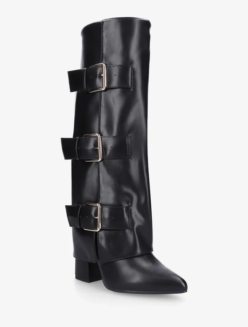 Bottes à revers et triple sangles - Noir